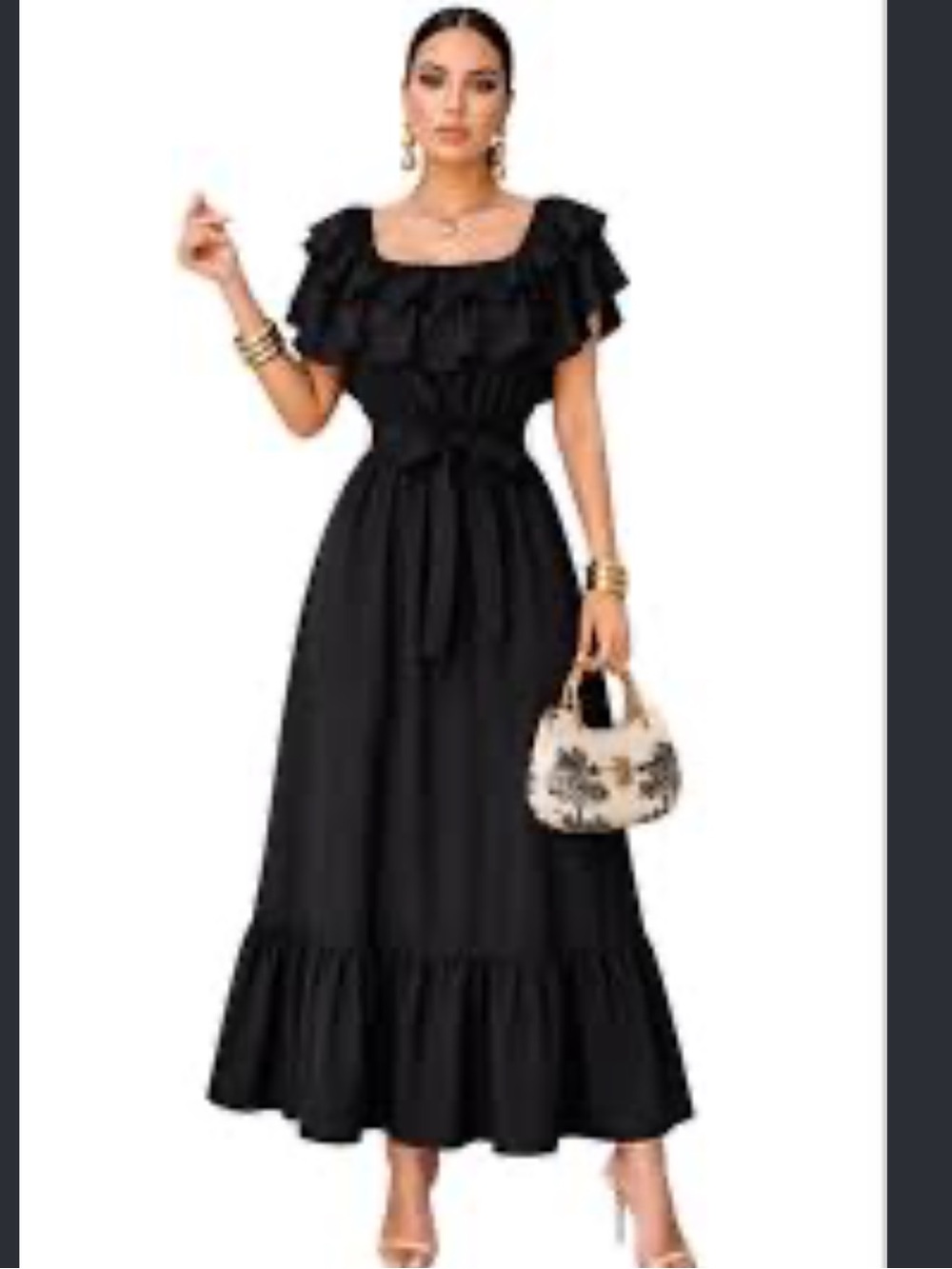 S. Deer Black Ruffled Maxi Dress with Tie Waist